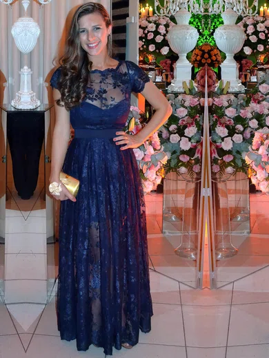 A-line Scoop Neck Lace Floor-length Sashes / Ribbons Prom Dresses #Milly020105639