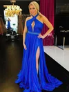 A-line Halter Chiffon Sweep Train Beading Prom Dresses #Milly020105651