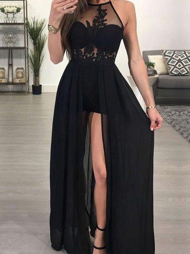 A-line Halter Chiffon Floor-length Split Front Prom Dresses #Milly020105657