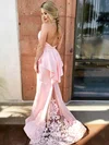 Trumpet/Mermaid Halter Satin Tulle Sweep Train Appliques Lace Prom Dresses #Milly020105668