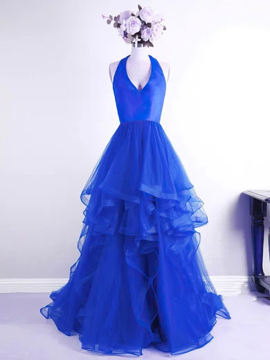 Ball Gown Halter Tulle Ruffle Tiered Prom Dresses #Milly020105670