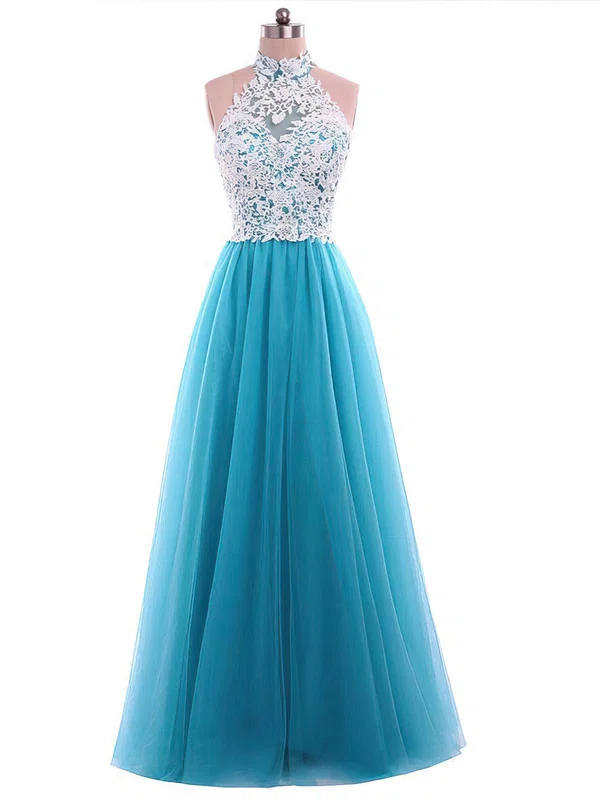 A-line High Neck Tulle Floor-length Sequins Prom Dresses #Milly020105687