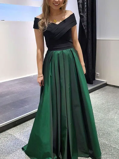 A-line Off-the-shoulder Satin Floor-length Ruffles Prom Dresses #Milly020105714