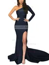 Trumpet/Mermaid One Shoulder Jersey Sweep Train Split Front Prom Dresses #Milly020105746