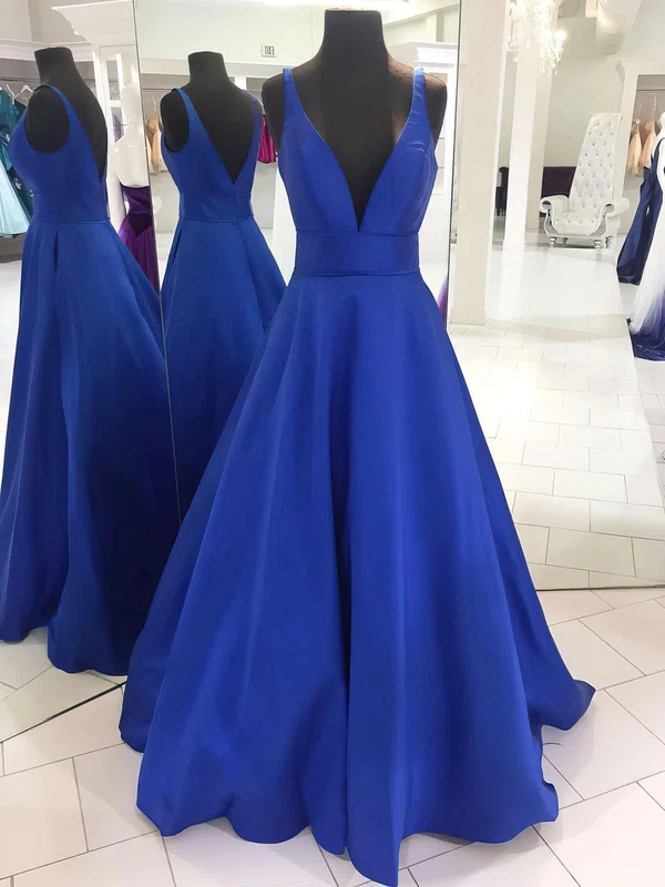 Princess V-neck Satin Floor-length Prom Dresses Sale #sale020105771