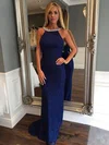 Sheath/Column Scoop Neck Lace Sweep Train Beading Prom Dresses #Milly020105784
