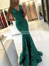 Trumpet/Mermaid V-neck Lace Sweep Train Prom Dresses #Milly020105788