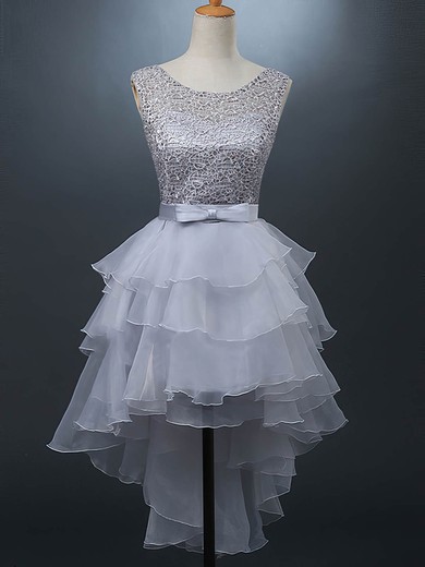 A-line Scoop Neck Organza Tulle Asymmetrical Sashes / Ribbons Short Prom Dresses #Milly020105380