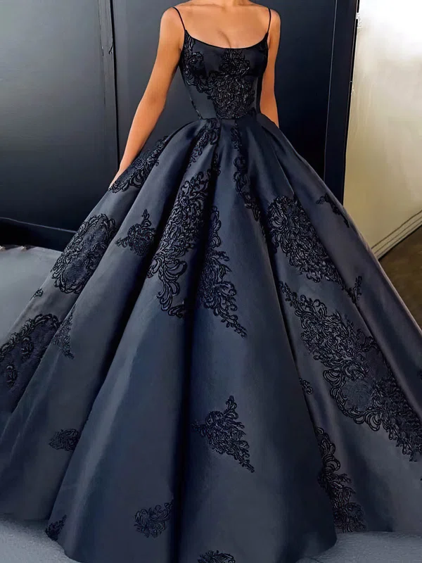 Ball Gown Square Neck Satin Prom Dresses With Appliques #Milly020105423