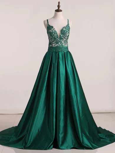 Ball Gown V-neck Satin Prom Dresses With Beading #Milly020105427