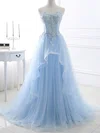 Ball Gown/Princess Sweetheart Lace Tulle Sweep Train Prom Dresses With Appliques Lace S020105564