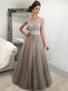 Princess Scoop Neck Tulle Floor-length Beading Prom Dresses #Milly020105566