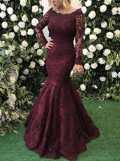 Trumpet/Mermaid Scoop Neck Lace Floor-length Appliques Lace Prom Dresses #Milly020105611
