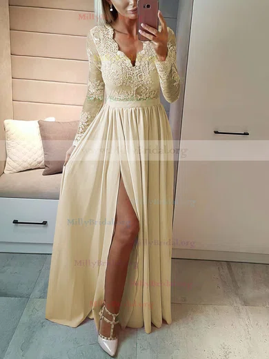 Chiffon Appliques A Line Cap Sleeve Gold V Neck Prom Dress Chiffon Appliques A Line Cap Sleeve Gold V Neck Prom Dress