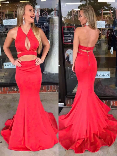 Trumpet/Mermaid Halter Stretch Crepe Sweep Train Prom Dresses #Milly020105655