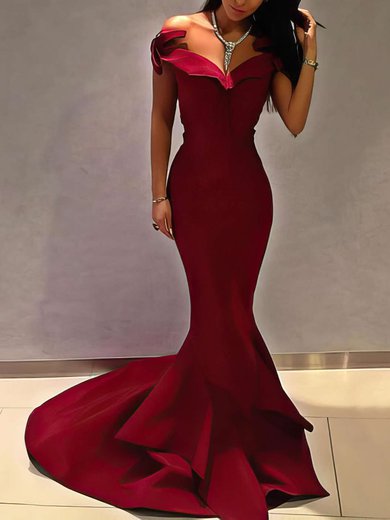 Trumpet/Mermaid Off-the-shoulder Satin Sweep Train Prom Dresses #Milly020105698