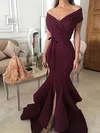 Trumpet/Mermaid Off-the-shoulder Silk-like Satin Sweep Train Sashes / Ribbons Prom Dresses #Milly020105702