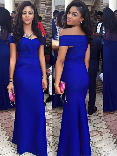 Sheath/Column Off-the-shoulder Silk-like Satin Floor-length Ruffles Prom Dresses #Milly020105715