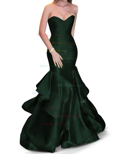 Sweetheart Trumpet Mermaid Satin Black Ruffles Prom Dress Sweetheart Trumpet Mermaid Satin Black Ruffles Prom Dress