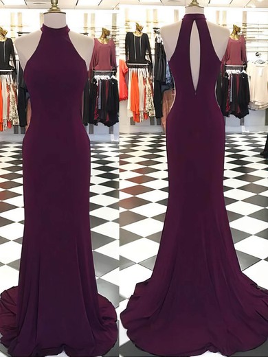 Trumpet/Mermaid High Neck Jersey Sweep Train Prom Dresses #Milly020105543