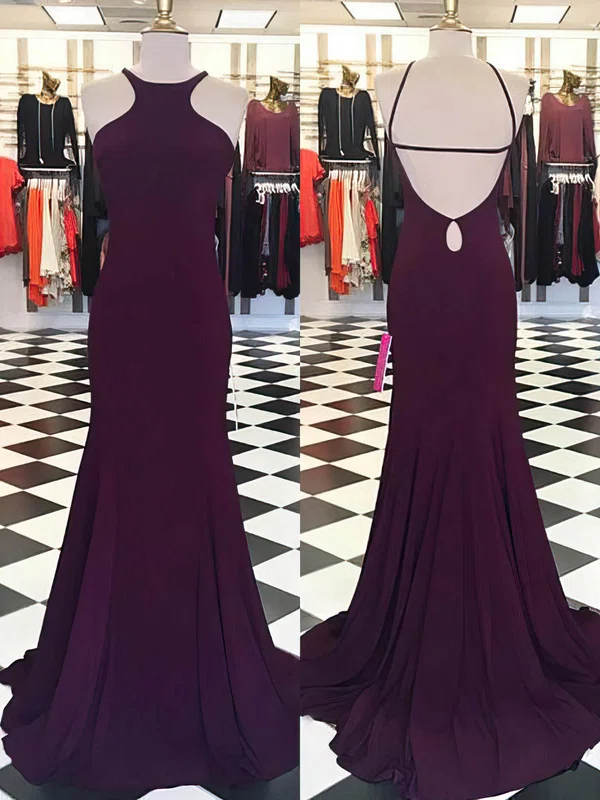 Trumpet/Mermaid Scoop Neck Jersey Sweep Train Prom Dresses #Milly020105544