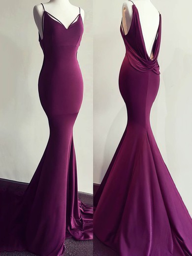 Trumpet/Mermaid V-neck Jersey Sweep Train Prom Dresses #Milly020105549