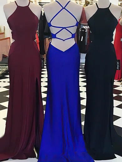 Sheath/Column Halter Jersey Cut Out Prom Dresses #Milly020105552