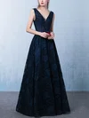 Princess V-neck Lace Floor-length Sashes / Ribbons Prom Dresses #Milly020105792