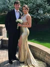 Trumpet/Mermaid Scoop Neck Sequined Sweep Train Beading Prom Dresses #Milly020105806
