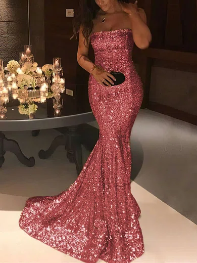Trumpet/Mermaid Strapless Sequined Sweep Train Prom Dresses #Milly020105816