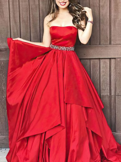 A-line Strapless Taffeta Floor-length Sashes / Ribbons Prom Dresses #Milly020105941