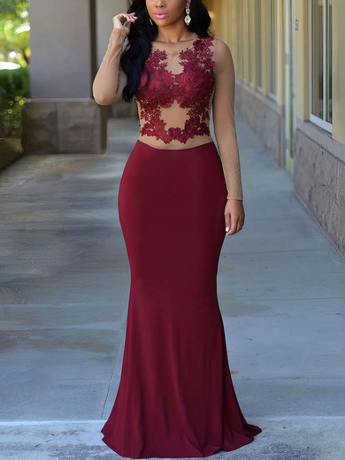 Trumpet/Mermaid Scoop Neck Jersey Floor-length Appliques Lace Prom Dresses #Milly020105949