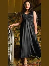 A-line Scoop Neck Satin Ankle-length Ruffles prom dress #Milly020105981