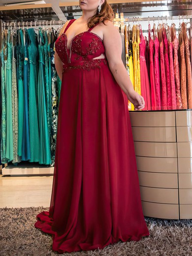 A-line Sweetheart Chiffon Floor-length Beading prom dress #Milly020105984