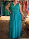 A-line V-neck Chiffon Floor-length Lace prom dress #Milly020105985