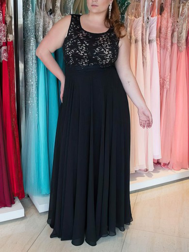 A-line Scoop Neck Chiffon Floor-length Lace prom dress #Milly020105986