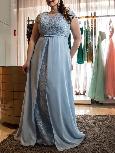 A-line Scoop Neck Chiffon Floor-length Lace prom dress #Milly020105987