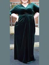 Sheath/Column V-neck Velvet Floor-length Ruffles prom dress #Milly020105993
