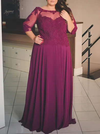 A-line Scoop Neck Chiffon Floor-length Beading prom dress #Milly020105997