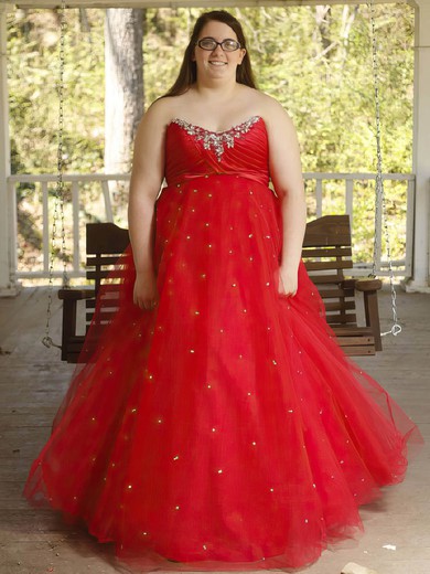 Ball Gown V-neck Tulle Floor-length Beading Prom Dresses #Milly020106000