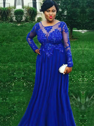 A-line Scoop Neck Chiffon Floor-length Appliques Lace prom dress #Milly020106009