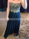 A-line Sweetheart Chiffon Floor-length Appliques Lace prom dress #Milly020106018