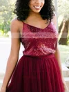 A-line V-neck Tulle Sequined Floor-length Prom Dresses #Milly020106038