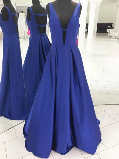 Ball Gown V-neck Satin Floor-length Cut Out Prom Dresses #Milly020106067