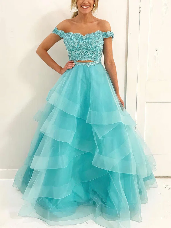 A-line Sweetheart Lace Organza Floor-length Cascading Ruffles Prom Dresses #Milly020106068