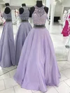 Ball Gown Scoop Neck Lace Satin Floor-length Beading Prom Dresses #Milly020106074