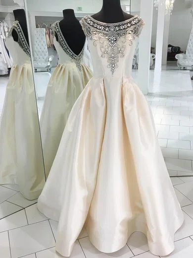 Ivory Ball Gown Illusion Satin Prom Dresses With Beading #Milly020106081
