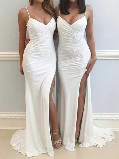 Sheath/Column V-neck Jersey Prom Dresses With Ruched #Milly020106089