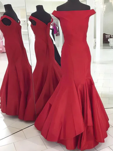 Mermaid Off-the-shoulder Satin Modest Prom Dresses With Ruched #Milly020106102