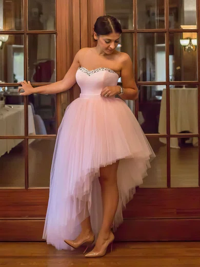 Ball Gown Sweetheart Tulle Asymmetrical Beading Prom Dresses #Milly020106106